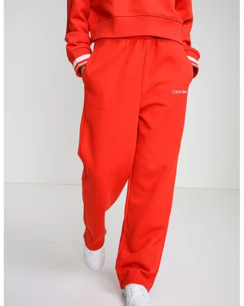 Pantaloni de trening din amestec de bumbac cu croiala ampla, Rosu