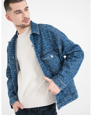 Jacheta din denim cu imprimeu, Albastru inchis