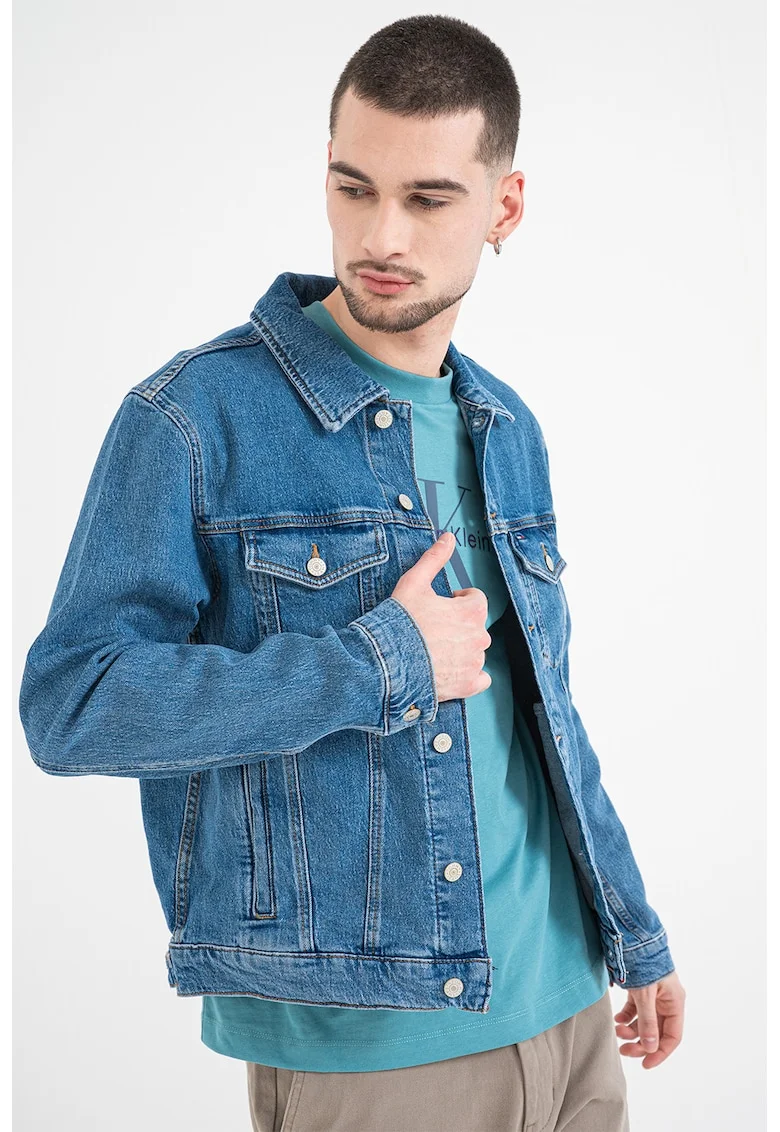 Jacheta din denim cu buzunare pe piept, Albastru deschis