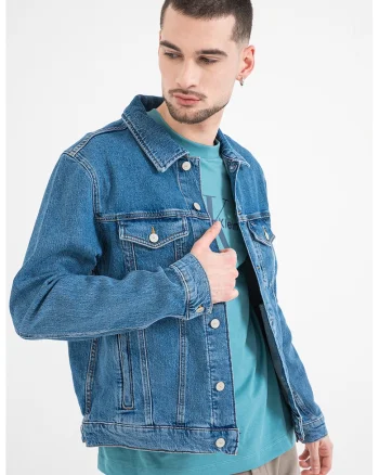 Jacheta din denim cu buzunare pe piept, Albastru deschis