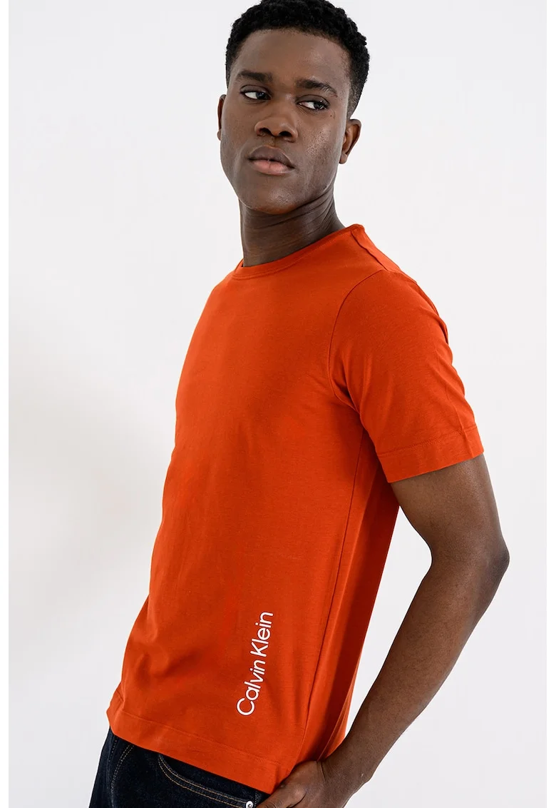 Tricou cu tehnologie uscare rapida si decolteu rotund, pentru fitness, Portocaliu inchis