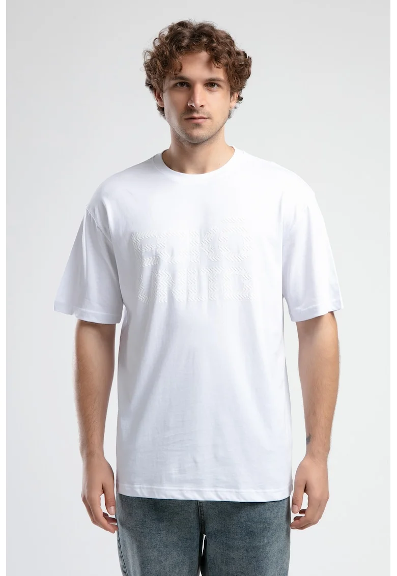 Tricou cu logo si decolteu la baza gatului, ASTORIA, Alb, Alb