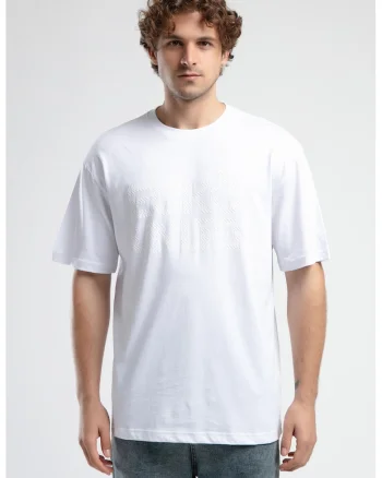 Tricou cu logo si decolteu la baza gatului, ASTORIA, Alb, Alb