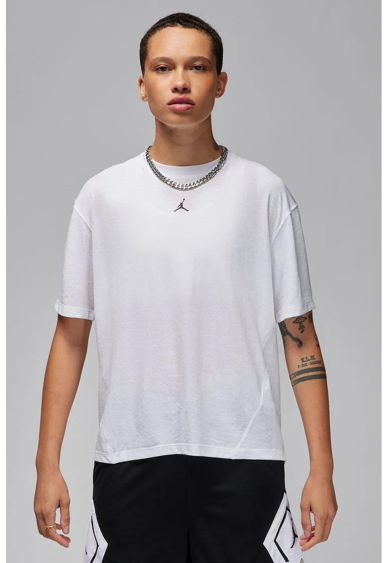 Tricou regular fit cu logo, Alb optic