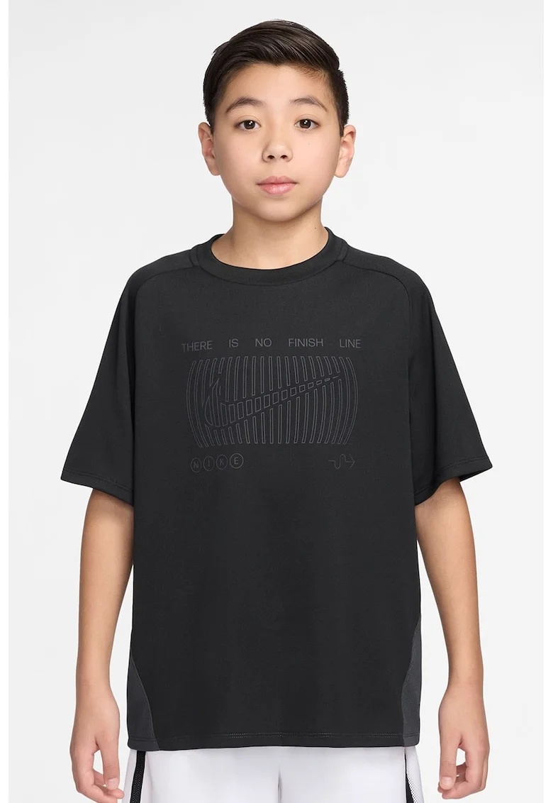 Tricou cu imprimeu logo si tehnologie Dri-Fit pentru fitness, Negru