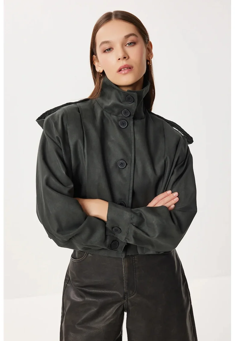 Geaca bomber, Happiness Istanbul, piele intoarsa, verde inchis