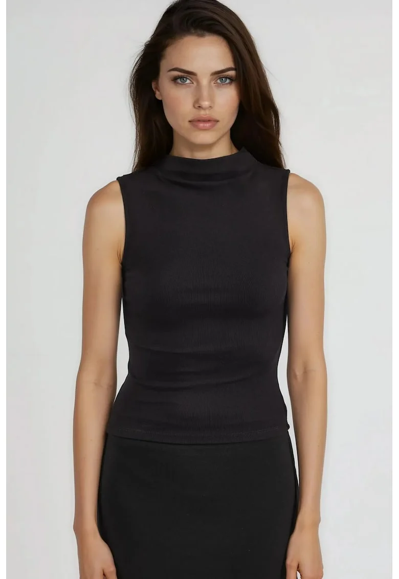 Maiou dama  tricotat, slim fit, negru, jerseu