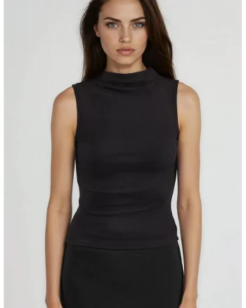Maiou dama  tricotat, slim fit, negru, jerseu