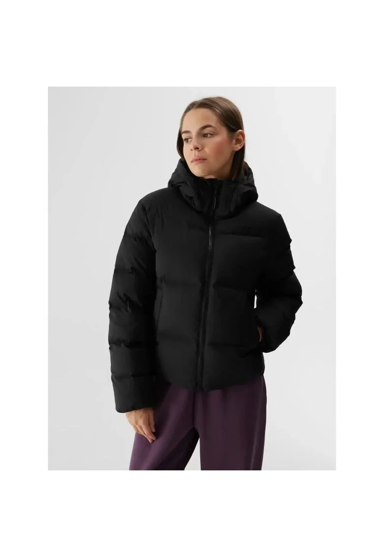 Jacheta de schi din puf  neagra, poliester, cu gluga detasabila, pentru femei