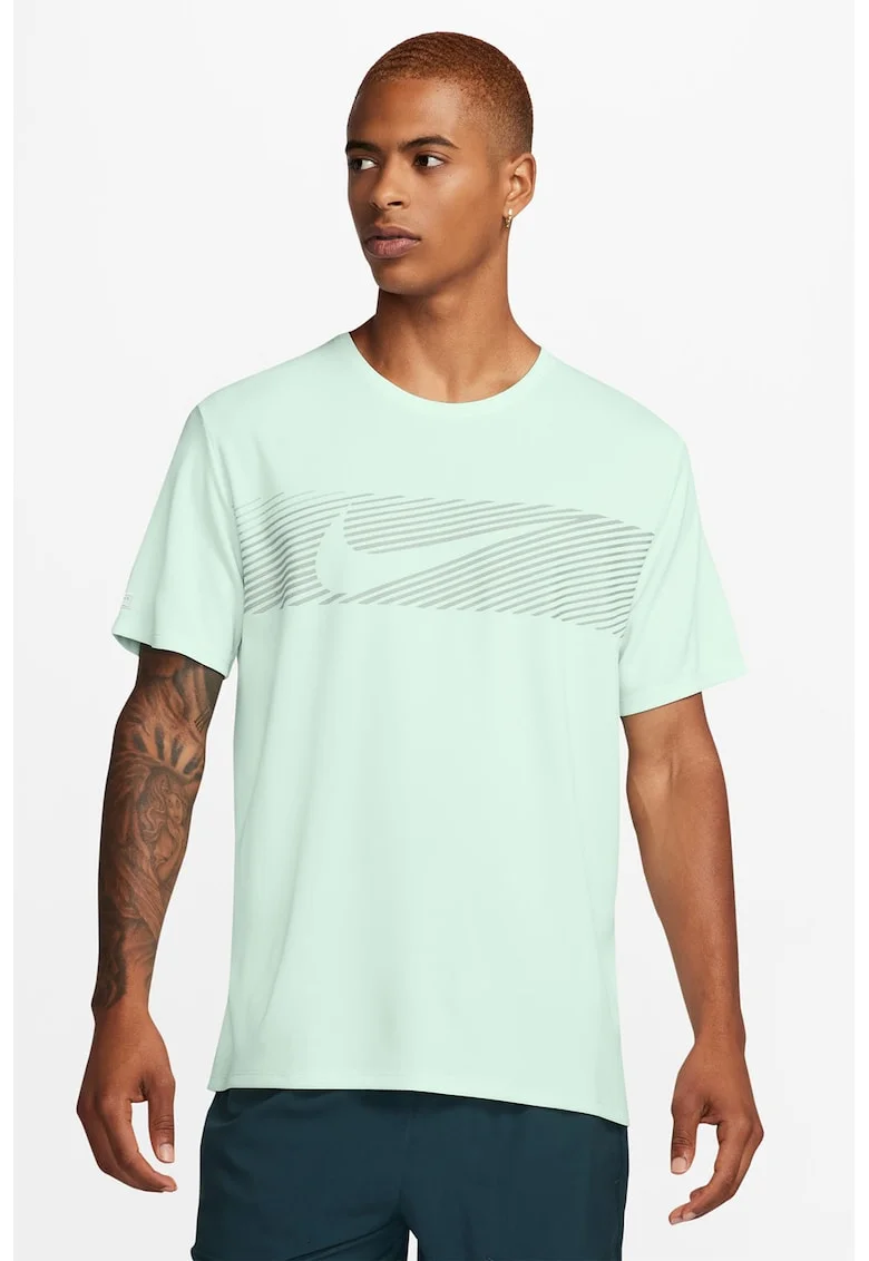 Tricou cu detalii fosforescente pentru alergare Miler Flash, Verde pal