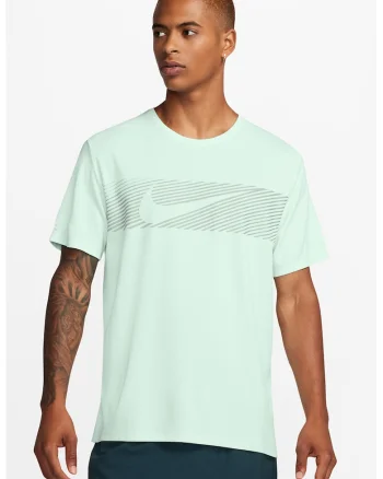 Tricou cu detalii fosforescente pentru alergare Miler Flash, Verde pal