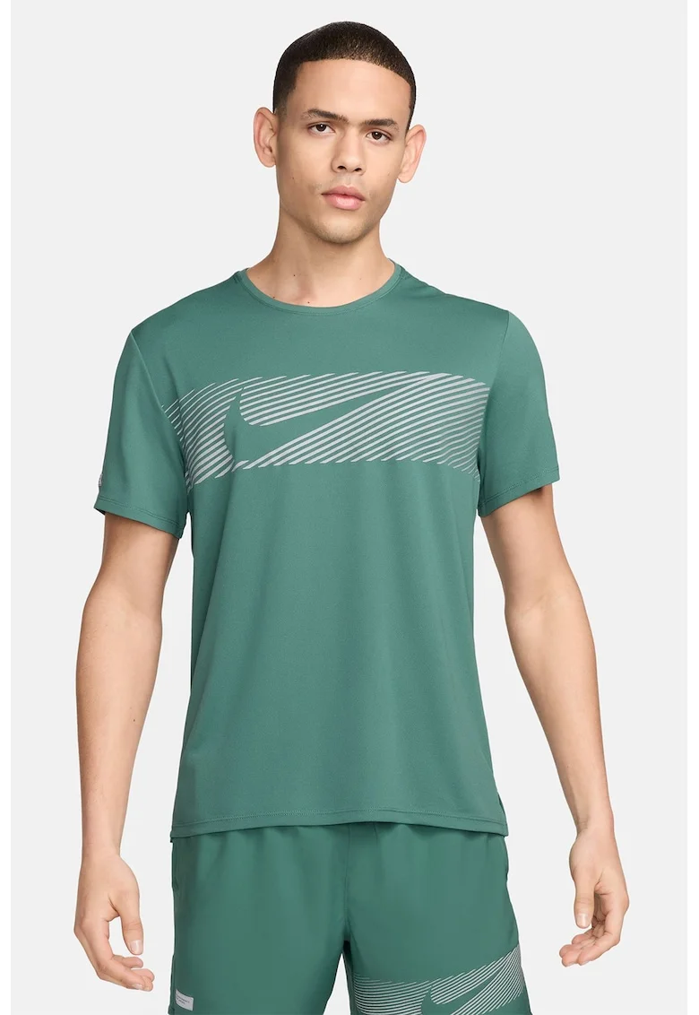 Tricou cu detalii fosforescente pentru alergare Miler Flash, Verde persan