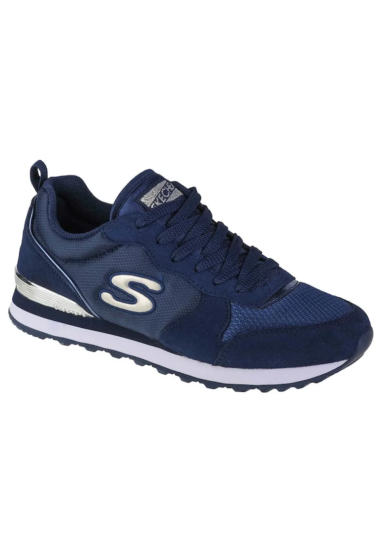 Pantofi sport cu insertii din piele intoarsa, WIDE FIT, Albastru