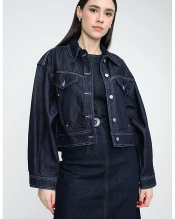 Jacheta din amestec de lyocell si denim, Bleumarin