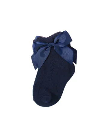 Sosete  Cu Model Din Tesatura Si Fundita, Uni, Fete, Bleumarin