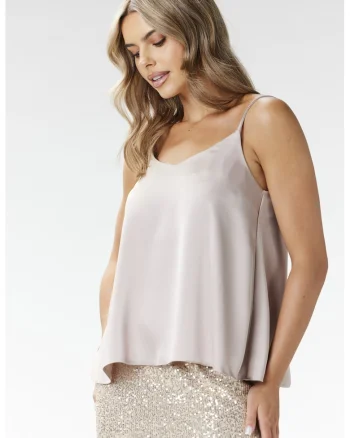 Maiou dama,  satin, decolteu in V, lejer, bej