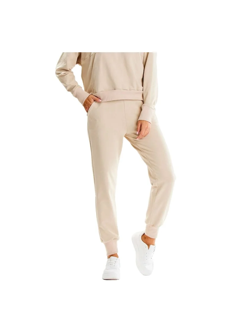 Pantaloni sport dama,  Elastan/Bumbac, Bej