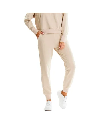 Pantaloni sport dama,  Elastan/Bumbac, Bej