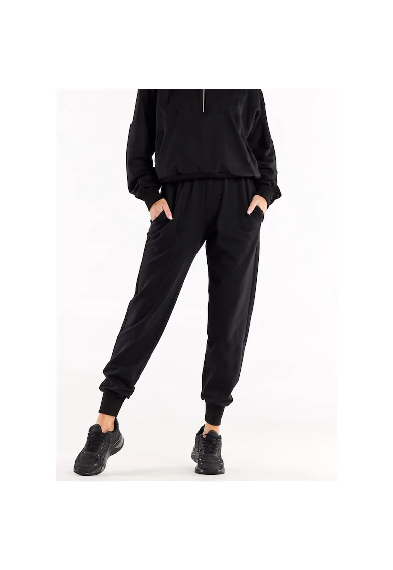 Pantaloni sport dama M317,  Bumbac/Elastan, Negru