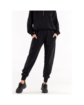 Pantaloni sport dama M317,  Bumbac/Elastan, Negru