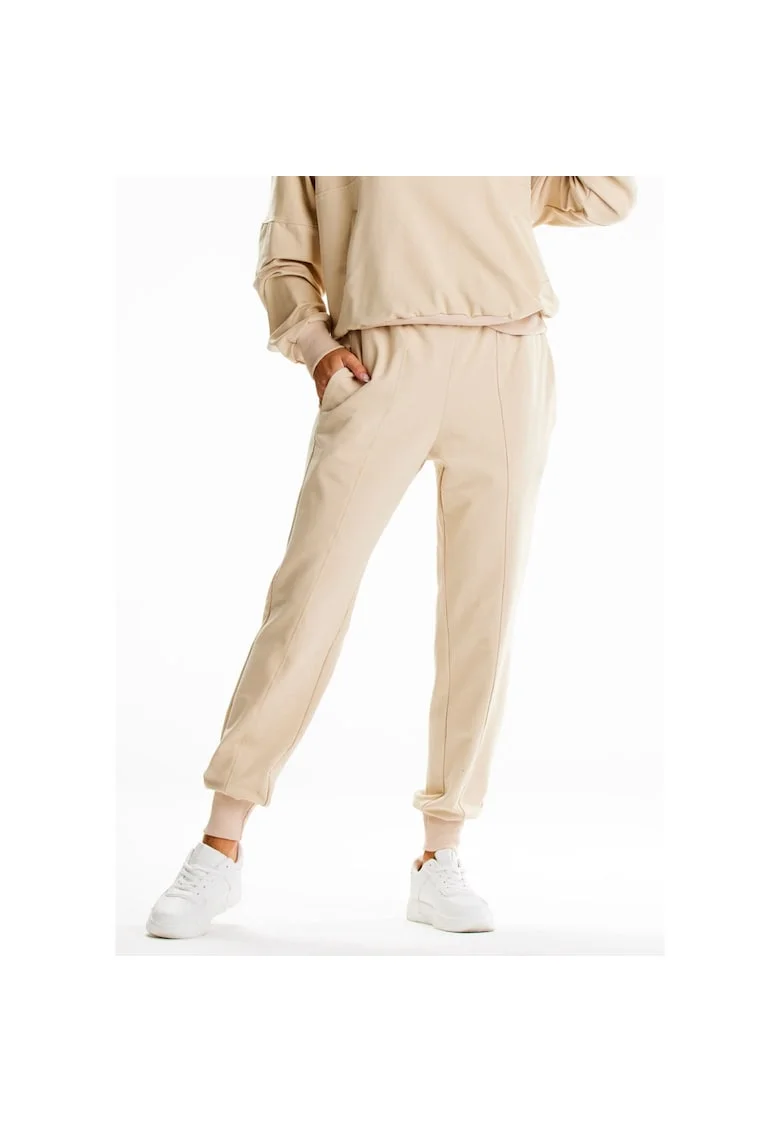 Pantaloni sport dama M317,  Bumbac/Elastan, Bej