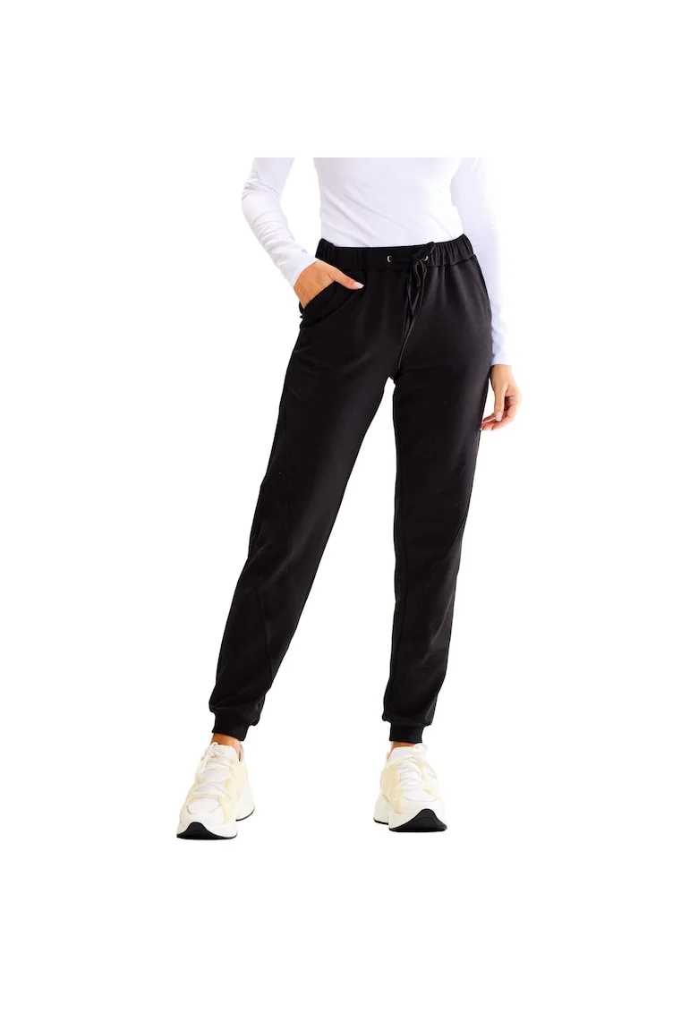 Pantaloni sport dama,  Bumbac/Elastan, Negru