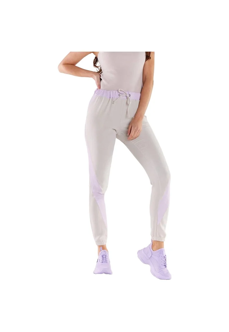 Pantaloni sport dama,  Poliester/Elastan, Bej/Violet