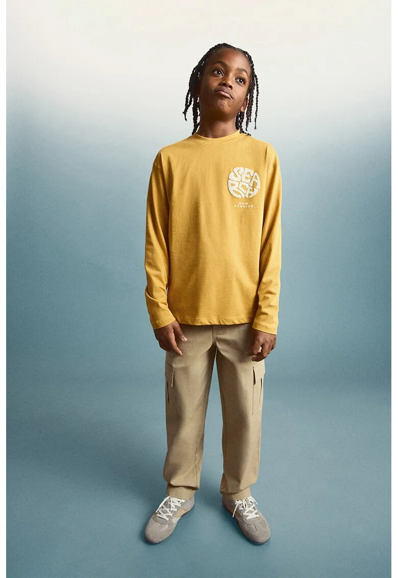 Bluza de bumbac cu imprimeu grafic, Galben sofran