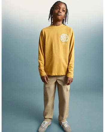 Bluza de bumbac cu imprimeu grafic, Galben sofran