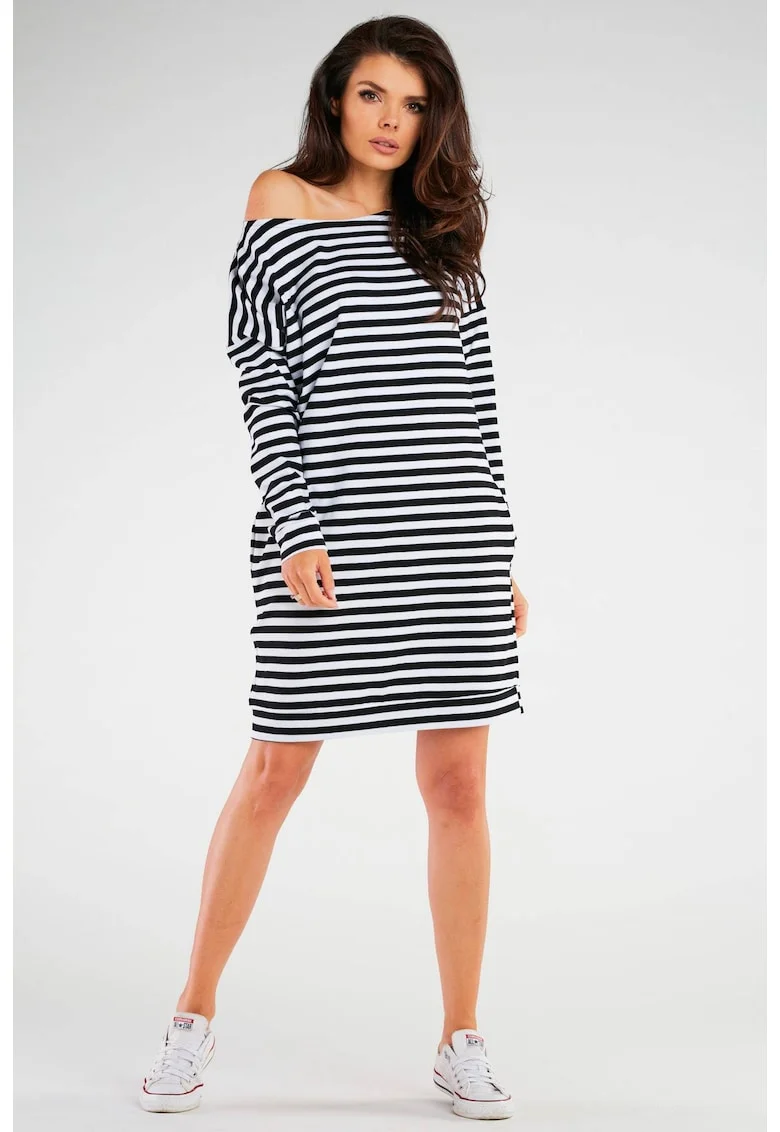 Rochie casual cu maneci lungi, Alb/Negru