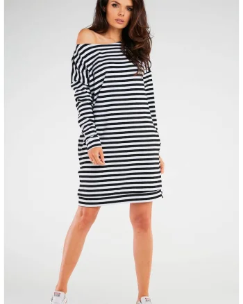 Rochie casual cu maneci lungi, Alb/Negru