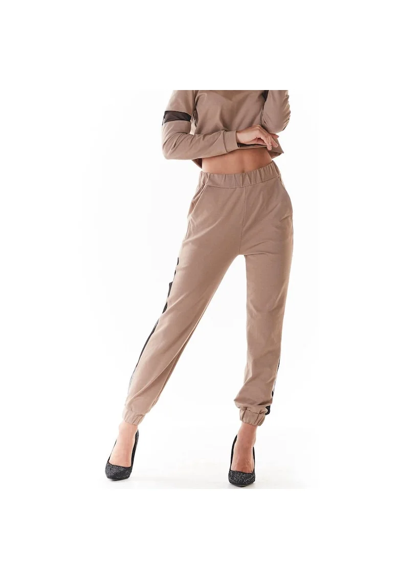 Pantaloni sport dama,  Lycra/Bumbac, Bej