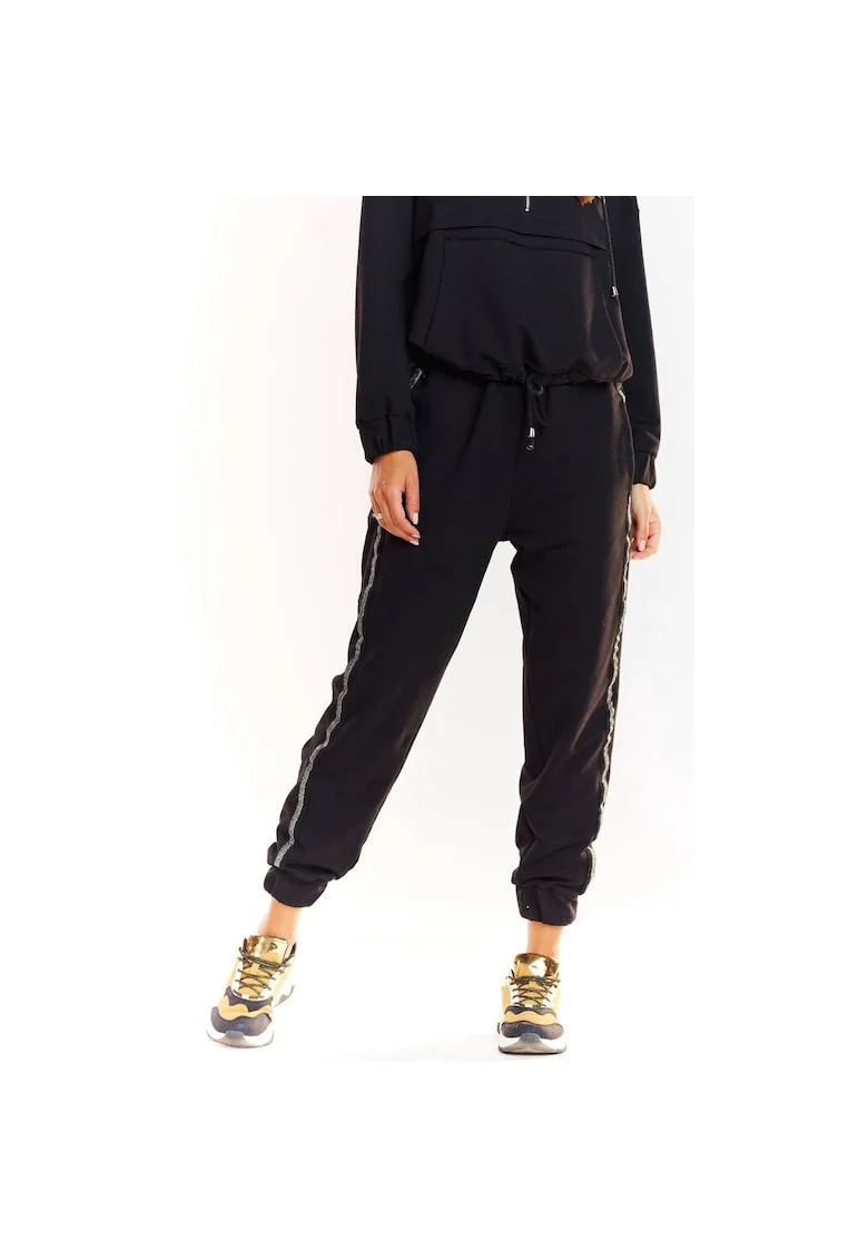 Pantaloni sport de dama,  Bumbac/Elastan, Negru