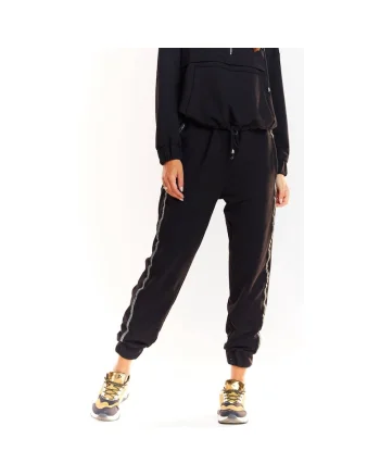 Pantaloni sport de dama,  Bumbac/Elastan, Negru