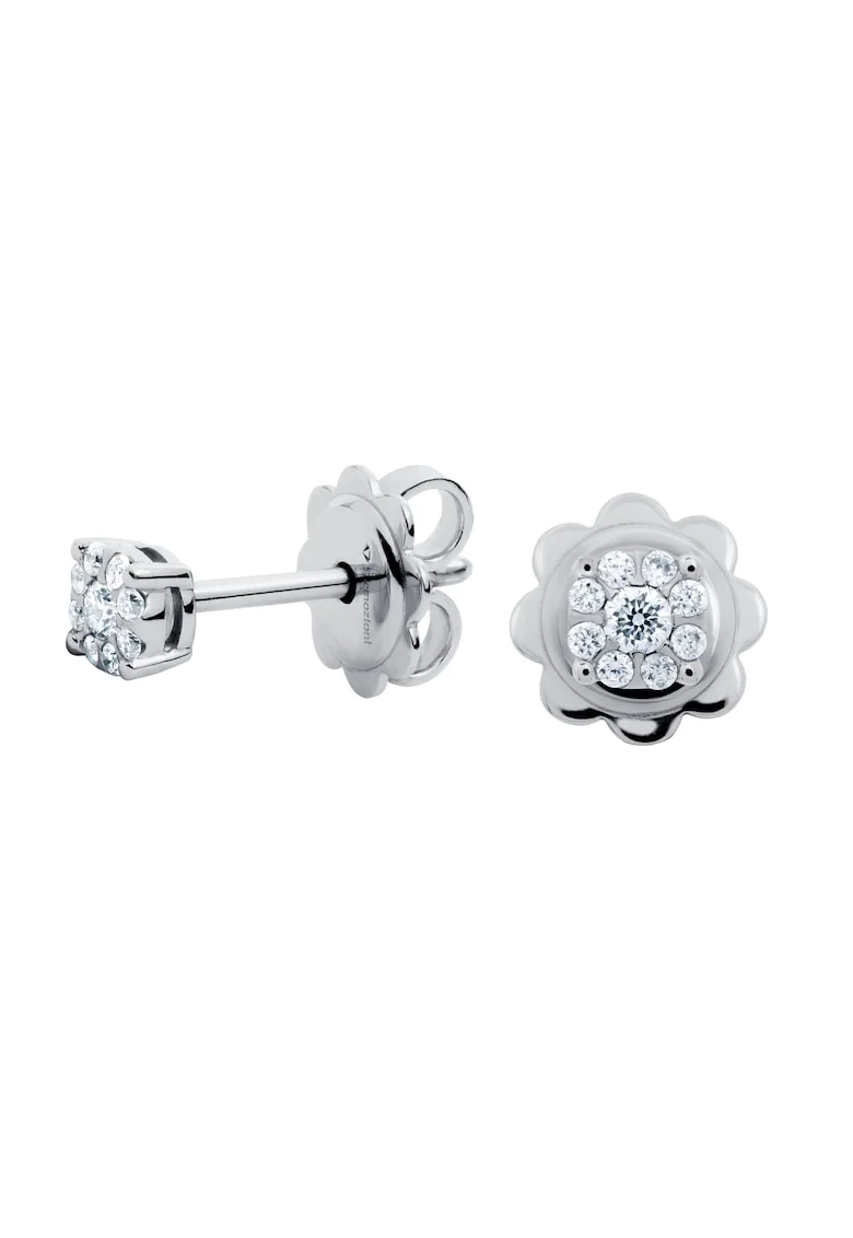 Cercei illusion, aur 18k, diamante naturale 0.13 ct,  Argintiu, 4.7 mm