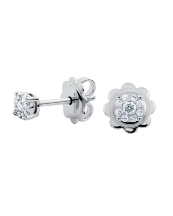 Cercei illusion, aur 18k, diamante naturale 0.13 ct,  Argintiu, 4.7 mm