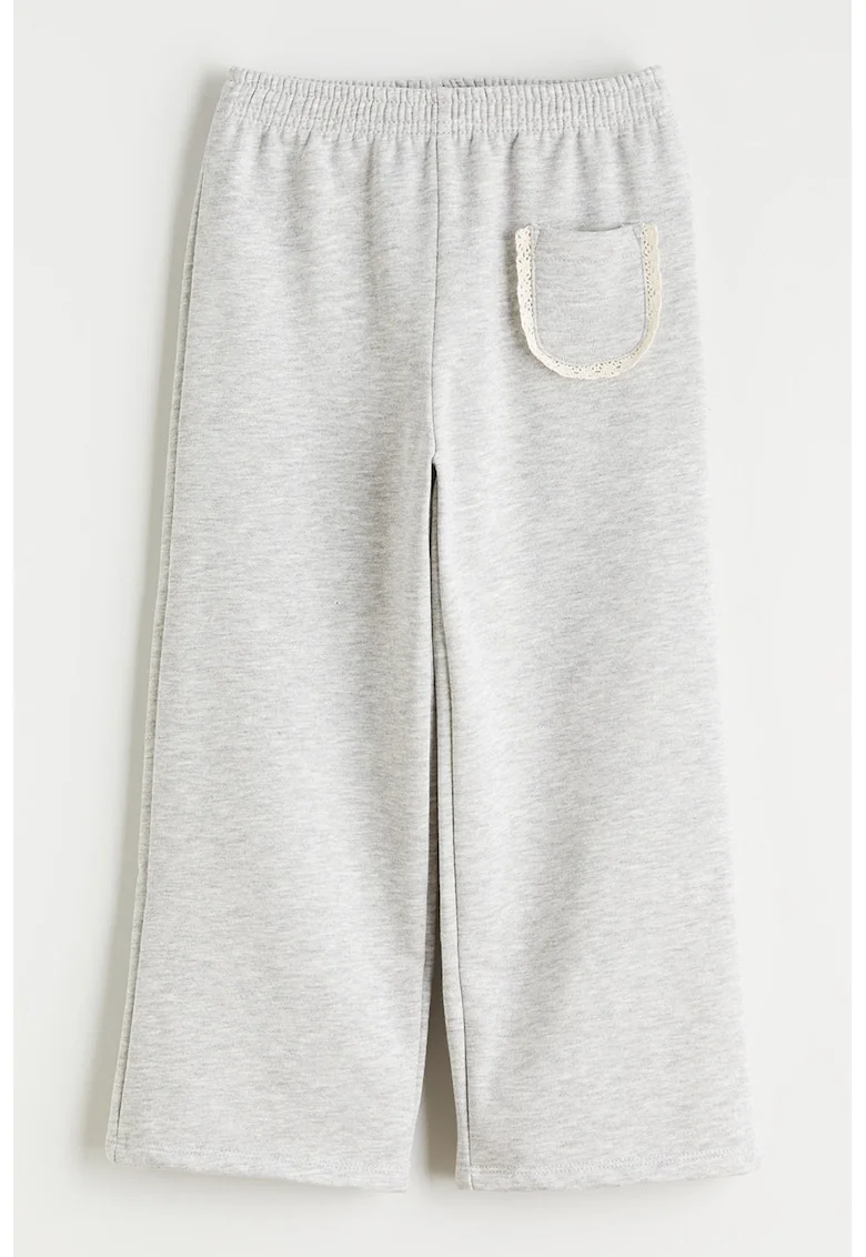Pantaloni uni de trening cu talie elastica, Gri deschis melange