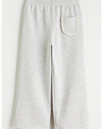Pantaloni uni de trening cu talie elastica, Gri deschis melange