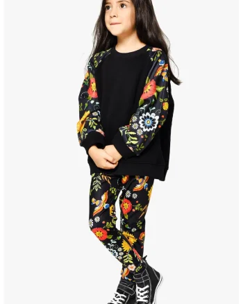 Colanti cu imprimeu floral, Negru/Portocaliu mandarina/Roz