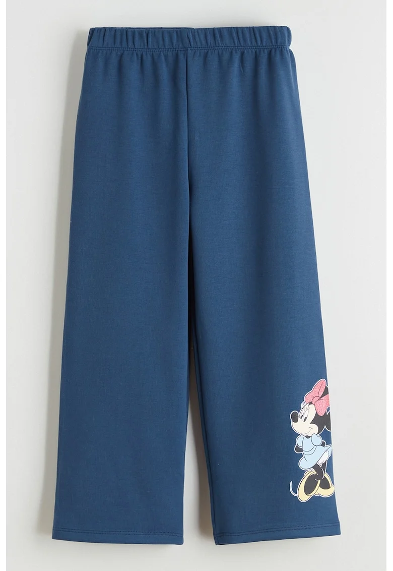 Pantaloni de trening cu croiala ampla si imprimeu Minnie Mouse, Albastru
