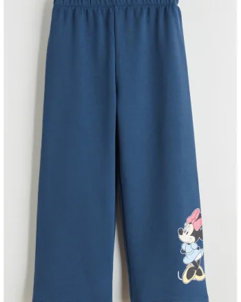Pantaloni de trening cu croiala ampla si imprimeu Minnie Mouse, Albastru