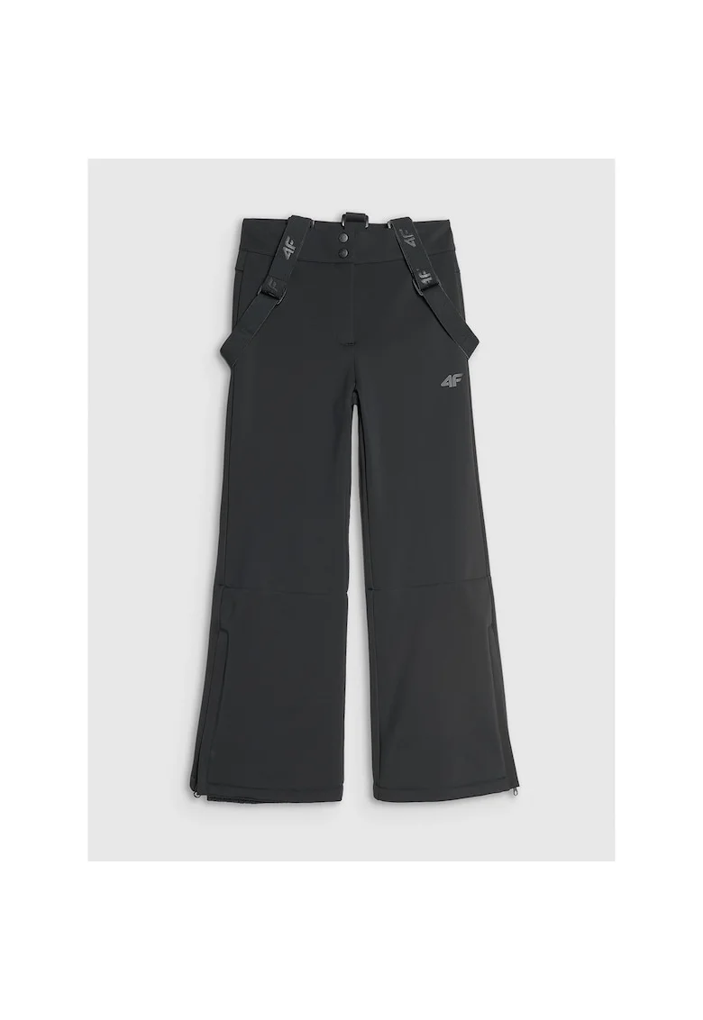 Pantaloni sport copii,  schi, negri, softshell cu bretele, poliester, pentru fete
