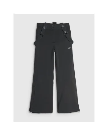 Pantaloni sport copii,  schi, negri, softshell cu bretele, poliester, pentru fete