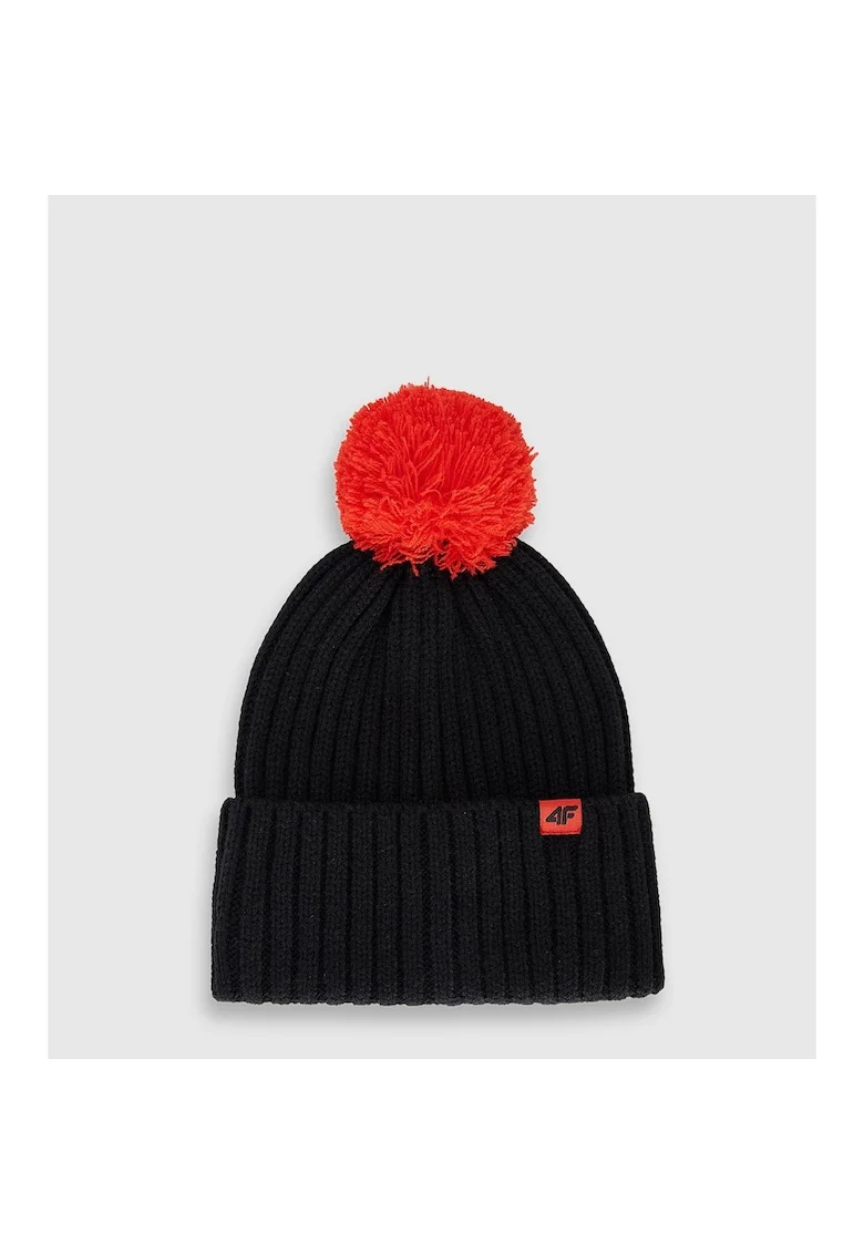 Caciula pentru copii,  cu pompon, neagra, poliester,