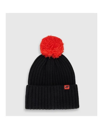 Caciula pentru copii,  cu pompon, neagra, poliester,