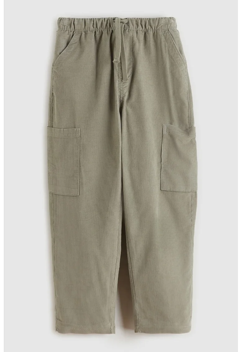 Pantaloni cu croiala ampla si talie elastica, Kaki