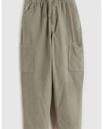 Pantaloni cu croiala ampla si talie elastica, Kaki