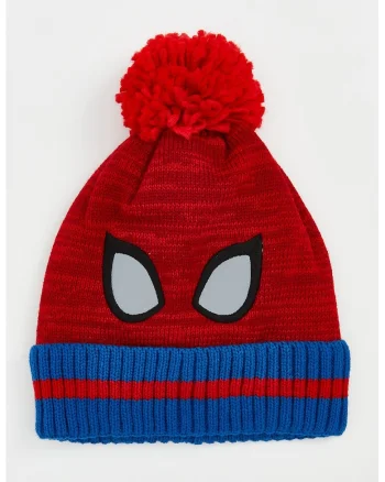 Caciula cu ciucuri si imprimeu Spider-Man, Rosu/Alb/Albastru