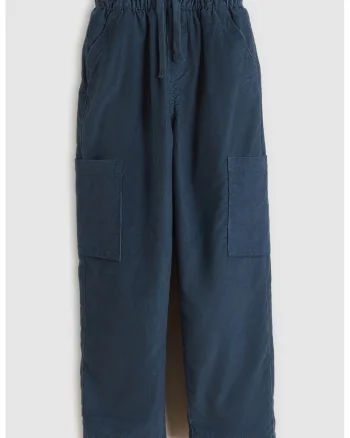 Pantaloni cu croiala ampla si talie elastica, Bleumarin