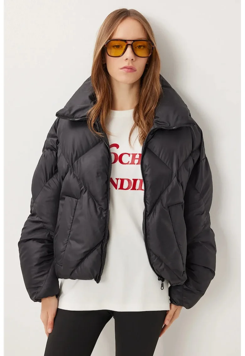 Geaca matlasata, Happiness Istanbul, oversized, neagra, textil